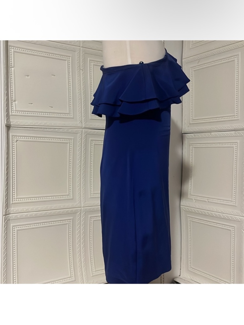 Royal Blue One Shoulder Ruffle Asymmetrical Dress - Picture 3 of 7